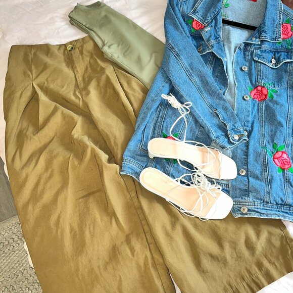 ZARA XS High Rise Mustard/Brown Viscose Linen Wide Leg Trousers With Pockets - Picture 16 of 16